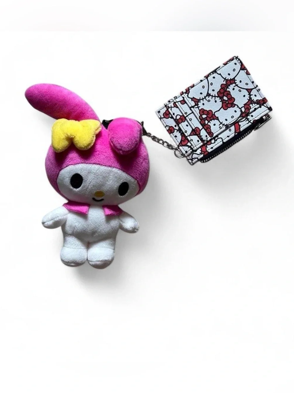 Sanrio My Melody Pink & White Plush Keychain with Hello Kitty Cardholder